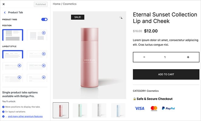 Botiga-single-product-page - SeedProd Botiga single Product page settings