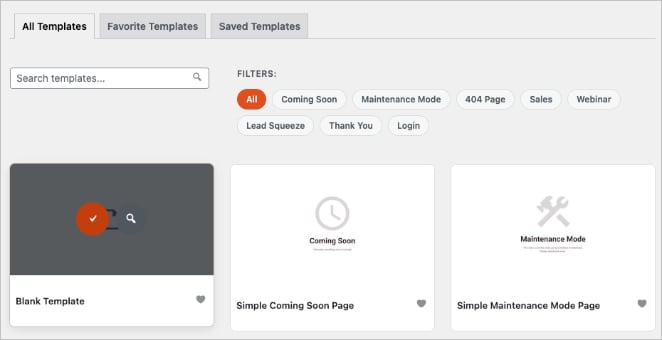 Selecting the Blank template when creating a new checkout page in SeedProd.