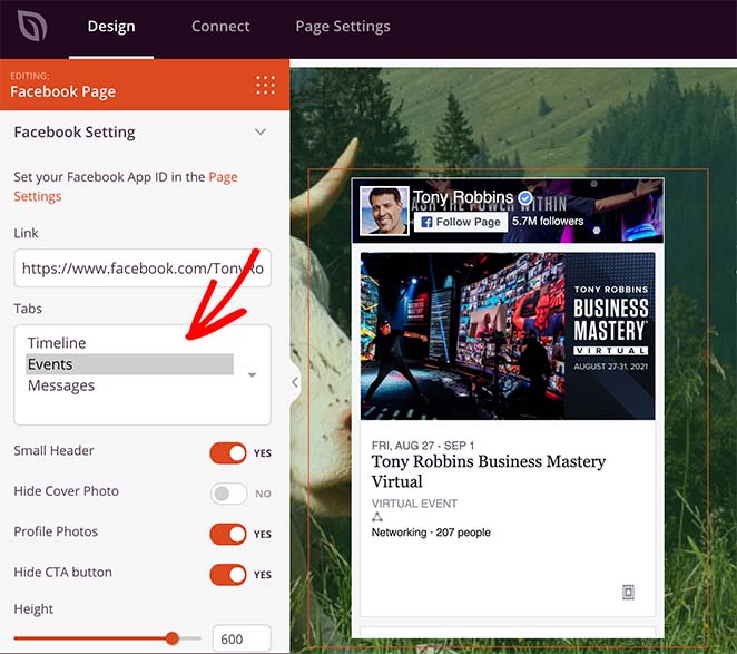 SeedProd Facebook events block example