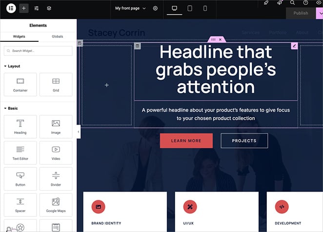 editing-sydeny-theme-elementor - SeedProd Editing Sydney WordPress theme homepage with Elementor