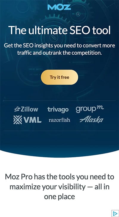 Moz mobile landing page example