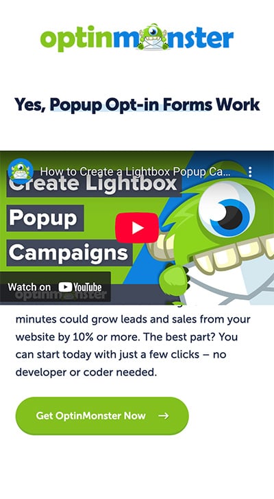 OptinMonster mobile landing page example