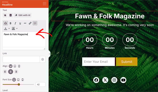 pre-launch-page-headline - SeedProd Customizing WordPress coming soon page headline in SeedProd