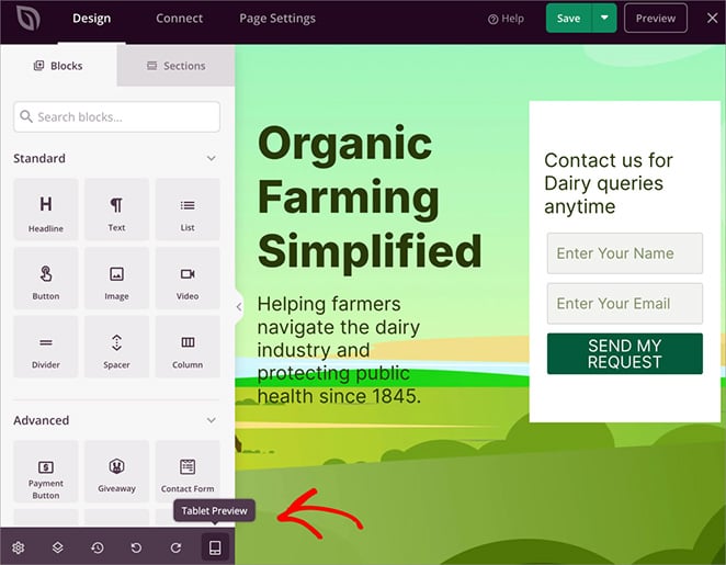 preview-landing-page-with-form - SeedProd Preview your landing page with form in different device views