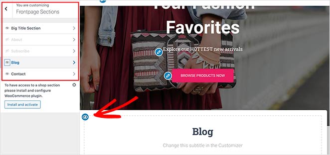 remove-homepage-sections - SeedProd Add and remove homepage sections in the live customizer