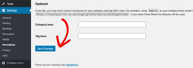 settings-permalinks-wordpress - SeedProd Save permalink changes