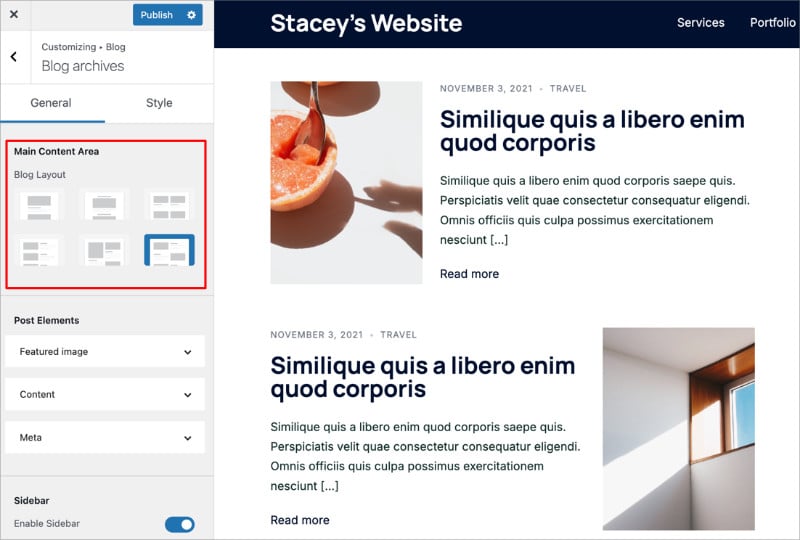 sydney-blog-layout - SeedProd Sydney theme blog post grid layout with featured images and sidebar.