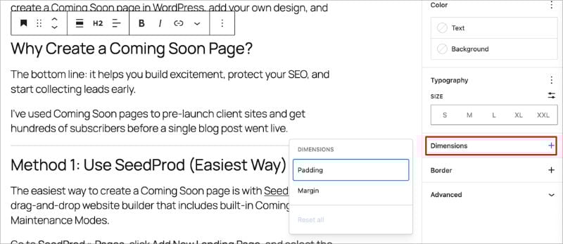 WordPress-block-margin-padding-settings - SeedProd