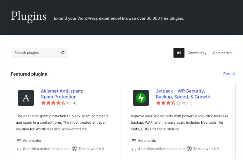 WordPress plugin directory illustrating how service businesses can add booking, forms, and client tools
