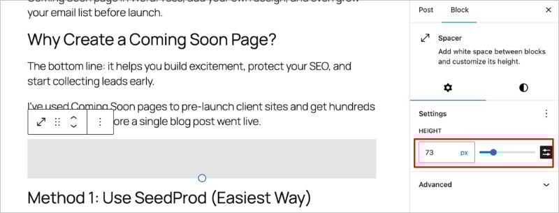 WordPress-spacer-settings - SeedProd