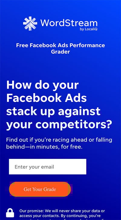 Wordstream mobile landing page example