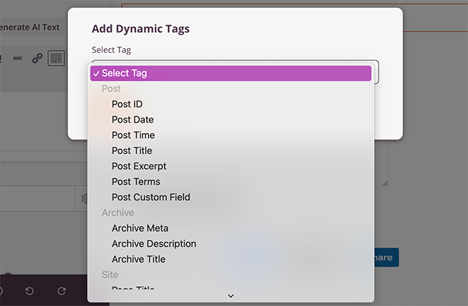 add-dynamic-tags - SeedProd Select a type of Dynamic tag to add to your WordPress website