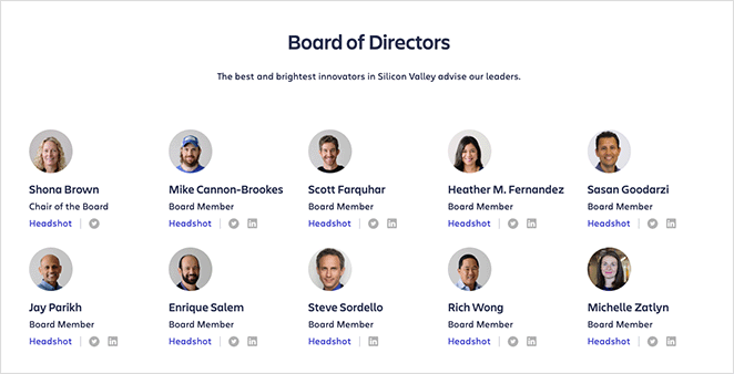 atlassian-board-of-directors - SeedProd Atlassian board of directors section