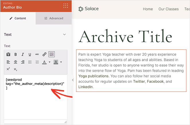 author-bio-block-settings - SeedProd Author Bio block settings