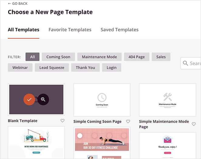 choose-a-page-template - SeedProd Choosing the blank landing page template in SeedProd