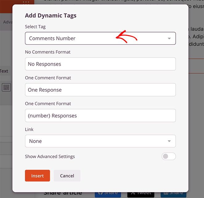 comments-number-dynamic-tags - SeedProd Settings for Comments Number dynamic tags