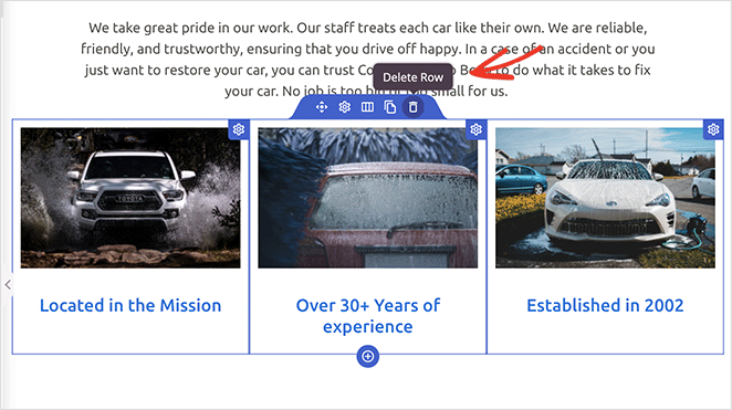 delete-row-seedprod - SeedProd Remove content blocks in SeedProd WordPress builder