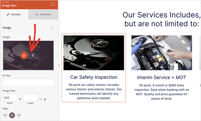 delete-service-section-image - SeedProd Swap or delete images in a WordPress service section