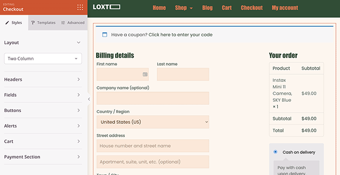 Custom WooCommerce checkout page