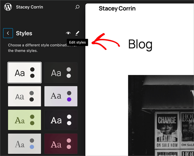Editing styles in WordPress full site editor