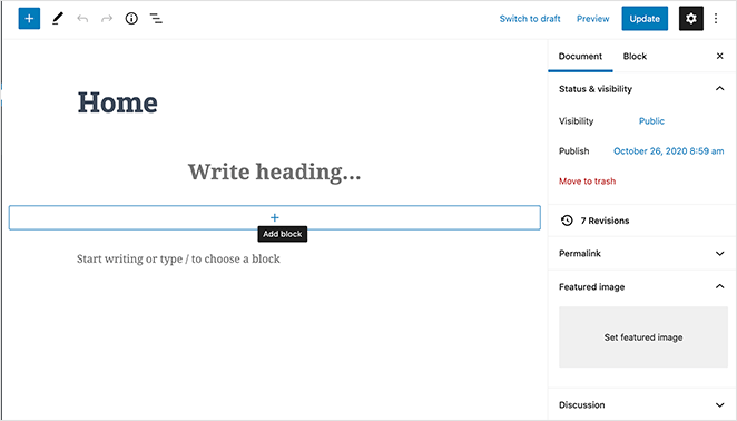 edit-WordPress-homepage-block-editor - SeedProd You can edit your WordPress homepage using the WordPress block editor