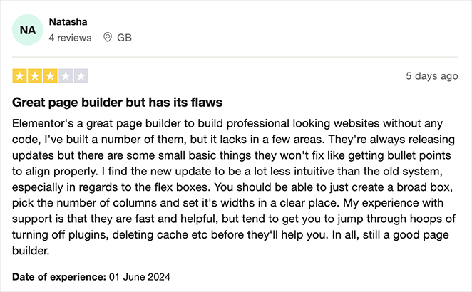 Elementor customer review