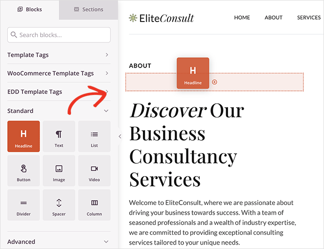 headline-block - SeedProd Drag and drop a headline block onto the about page
