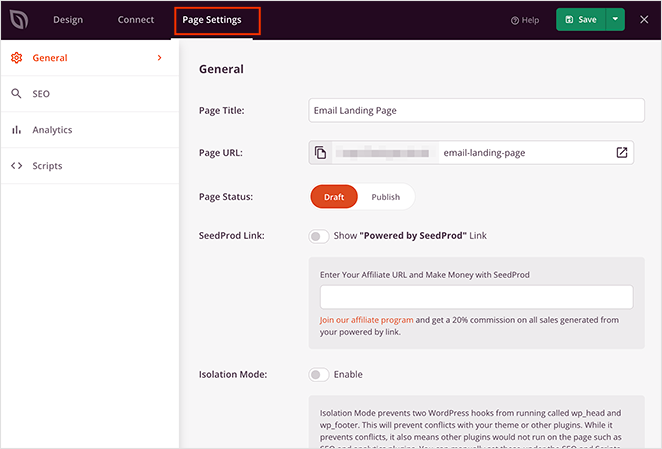 landing-page-settings - SeedProd configure your landing page settings
