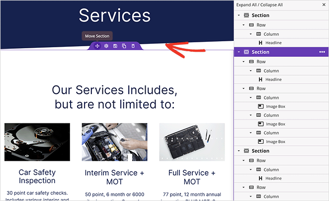 move-services-section - SeedProd Reposition a service section in WordPress using SeedProd drag-and-drop