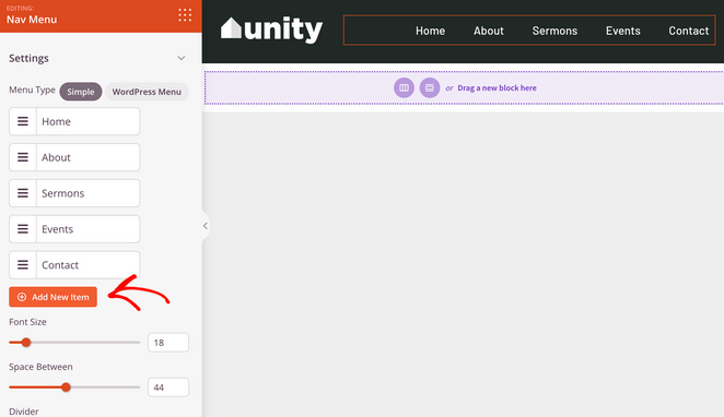 new-menu-item - SeedProd SeedProd navigation menu settings