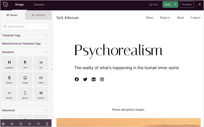 photography-website-homepage-builder - SeedProd homepage template in page builder
