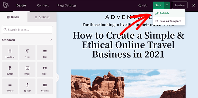 Publish WordPress landing page with image carousel