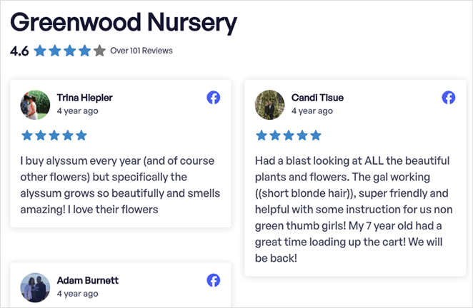 Example of Smash Balloon Reviews Feed layout