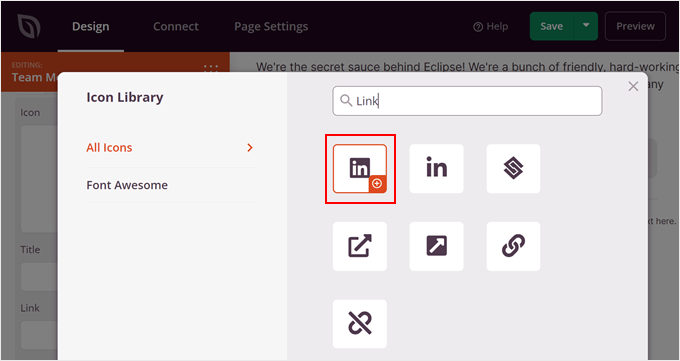 seedprod-icon-library-min - SeedProd Choosing the linkedin logo for social icons