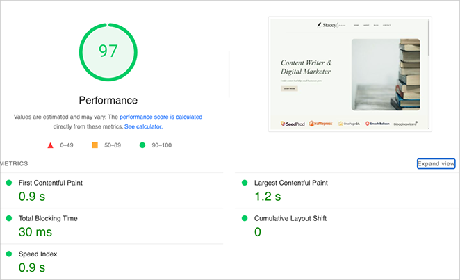 seedprod-page-speed-test - SeedProd Google PageSpeed Insights for website built using SeedProd