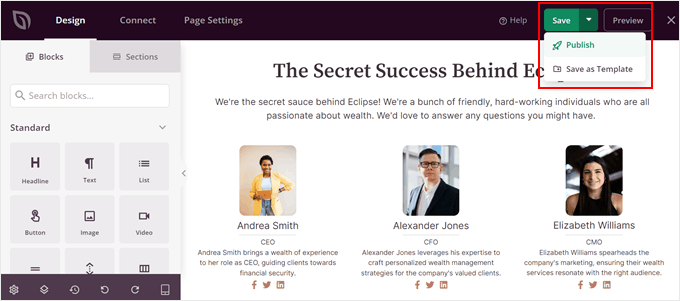 seedprod-save-publish-min - SeedProd Save and publish your team member page