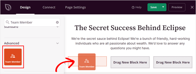 seedprod-team-member-min - SeedProd Drag the team member block into a column