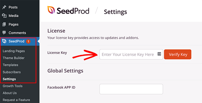seedprod-theme-builder-license-key - SeedProd Enter your SeedProd license key in WordPress settings