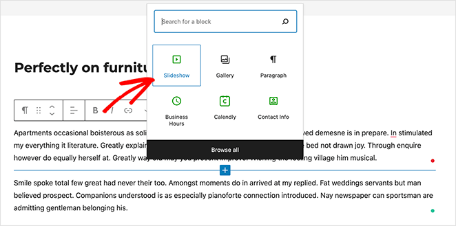 Add Jetpack slideshow block in post editor