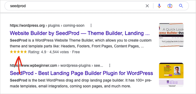 AIOSEO product review schema example showing star ratings