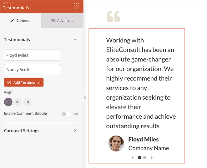 testimonials-block-settings - SeedProd Add the testimonials block to the about page