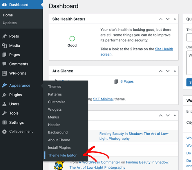 Opening Classic WordPress theme file editor