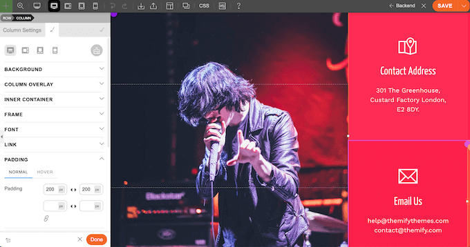 Themify Builder interface