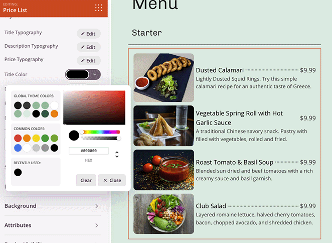 typography-color-options-price-list - SeedProd SeedProd color picker
