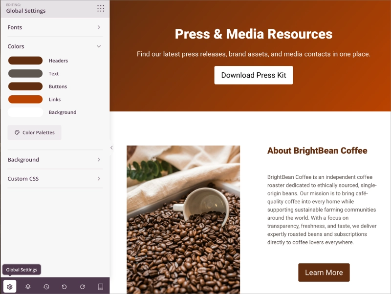 press-page-customizations - SeedProd Customize your press page colours, fonts, background, and CSS in SeedProd