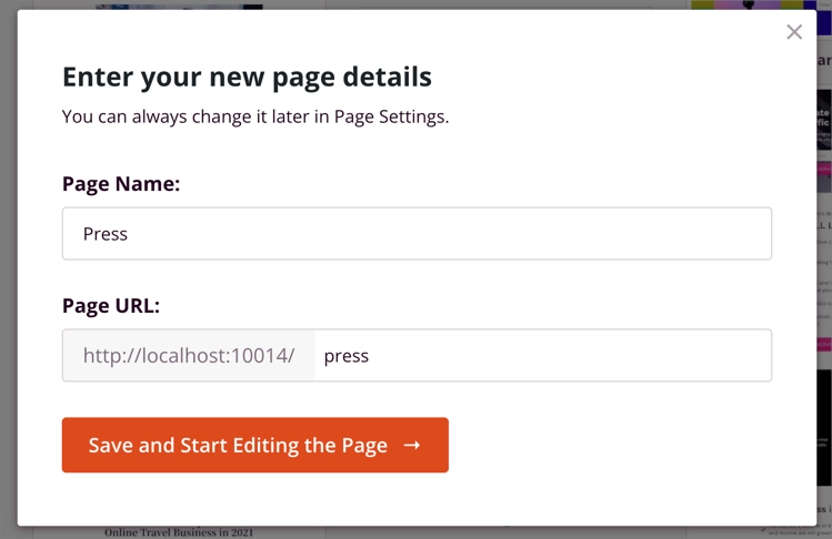 press-page-name-url - SeedProd Example press page name and URL set to /press/